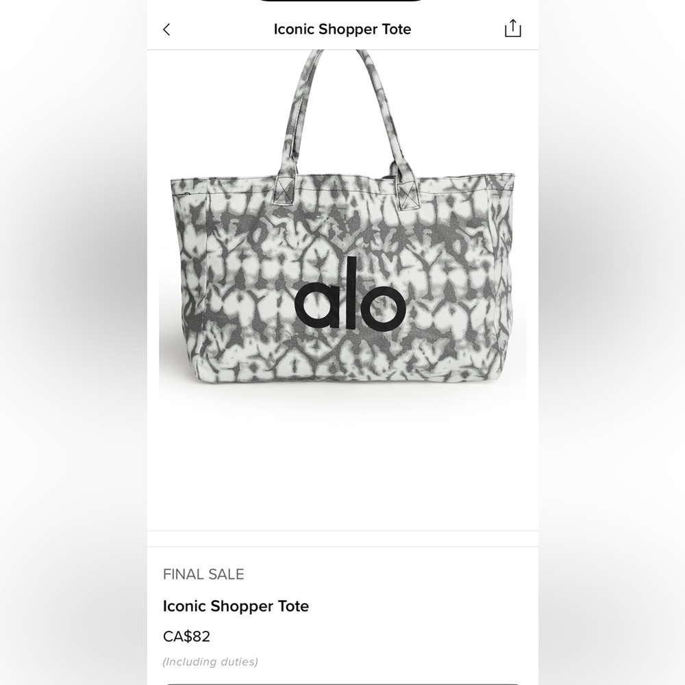 Alo Shopper bag - nice and roomy! Even for groceries.
